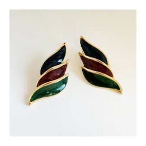 Vintage Jewel Tone Swirl Design Enamel Earrings 80s 90s